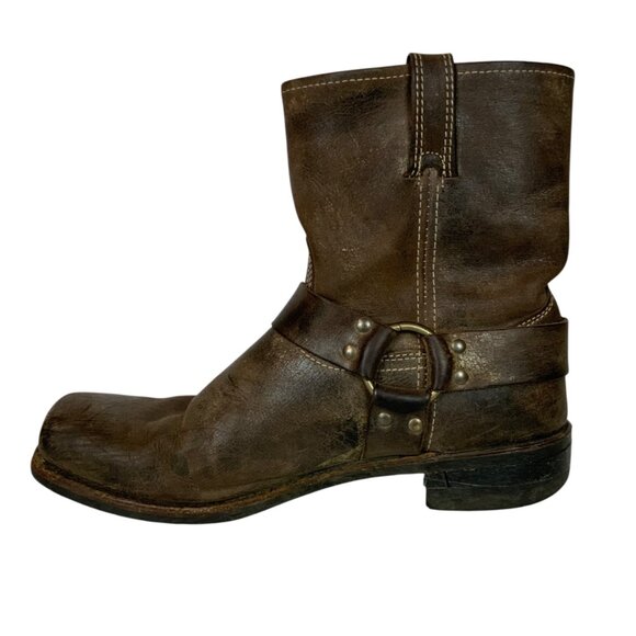 Frye Mens Harness Biker Engineer Boots Size 13 Distressed Brown Leather - Picture 8 of 13